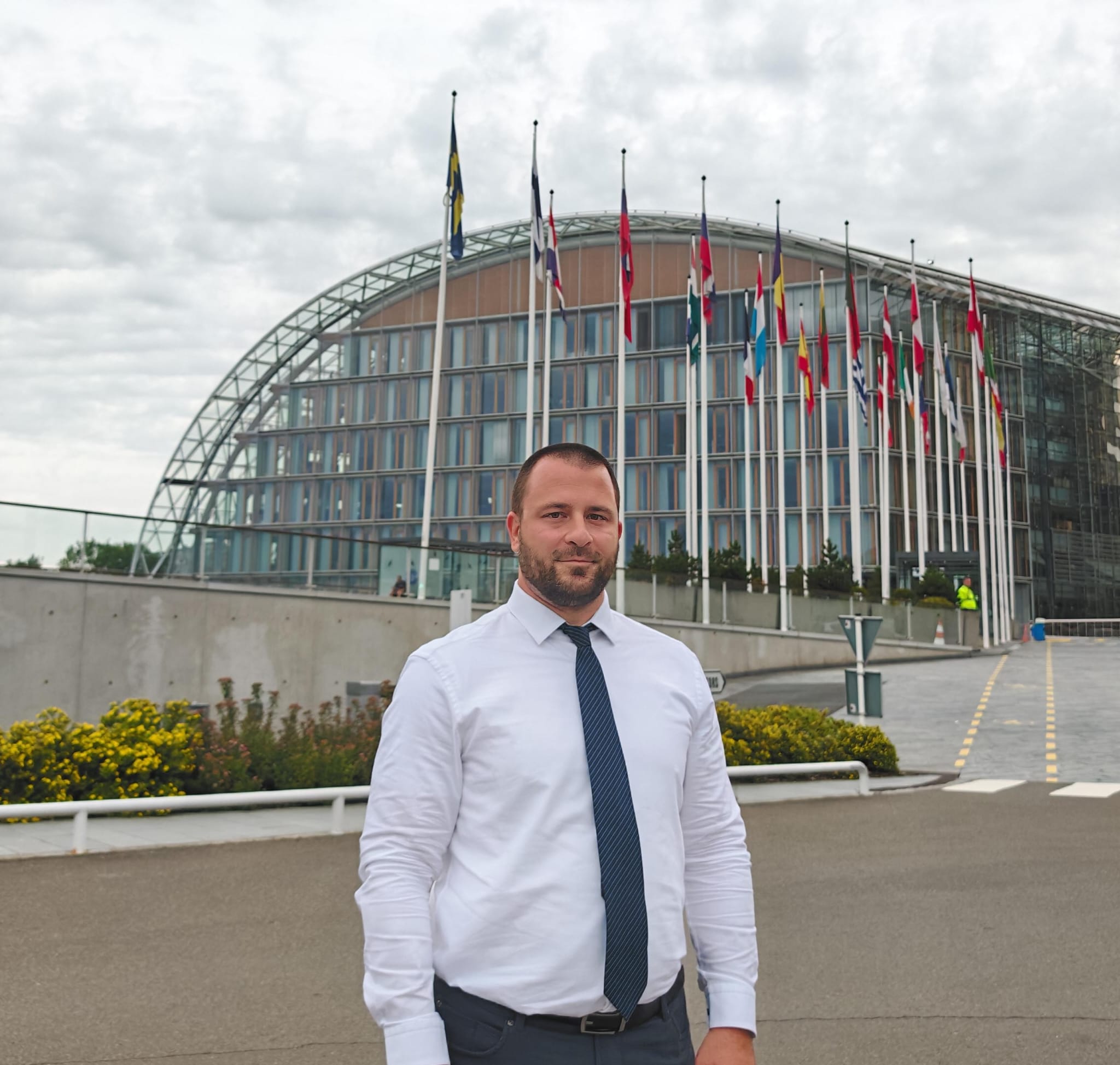 Milan Meszaros in front of the European Investment Bank headquarters in Luxembourg